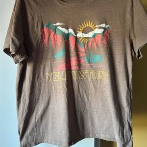 Time and Tru Brown Graphic Tee with Yellowstone Design